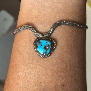 A.S. Navajo Sweater Cuff Sterling Silver Turquoise Vintage Native American